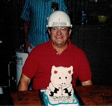  At his retirement in 1994, Louis Tauber, a sheet metal worker at Sparrows Point, was # 1 on the plant seniority list with more than 49 years seniority. Still living in Brooklyn Park, Louis donated the white hard hat that the company gave out to retiring workers to the project. The white hat has always been something of a controversy since white hats are normally only worn by supervisors--called 